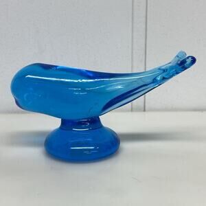 Vtg Blue Art Glass Mighty Whale Figurine Signed W Ward 1993 Titan Collectible